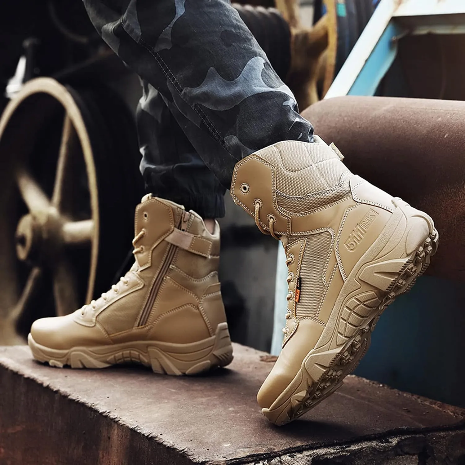 Men's Hiking Boots Waterproof Lightweight Walking Trekking Camping Boots Breathable Non-Slip Outdoor Shoes Sand-EU41/US8