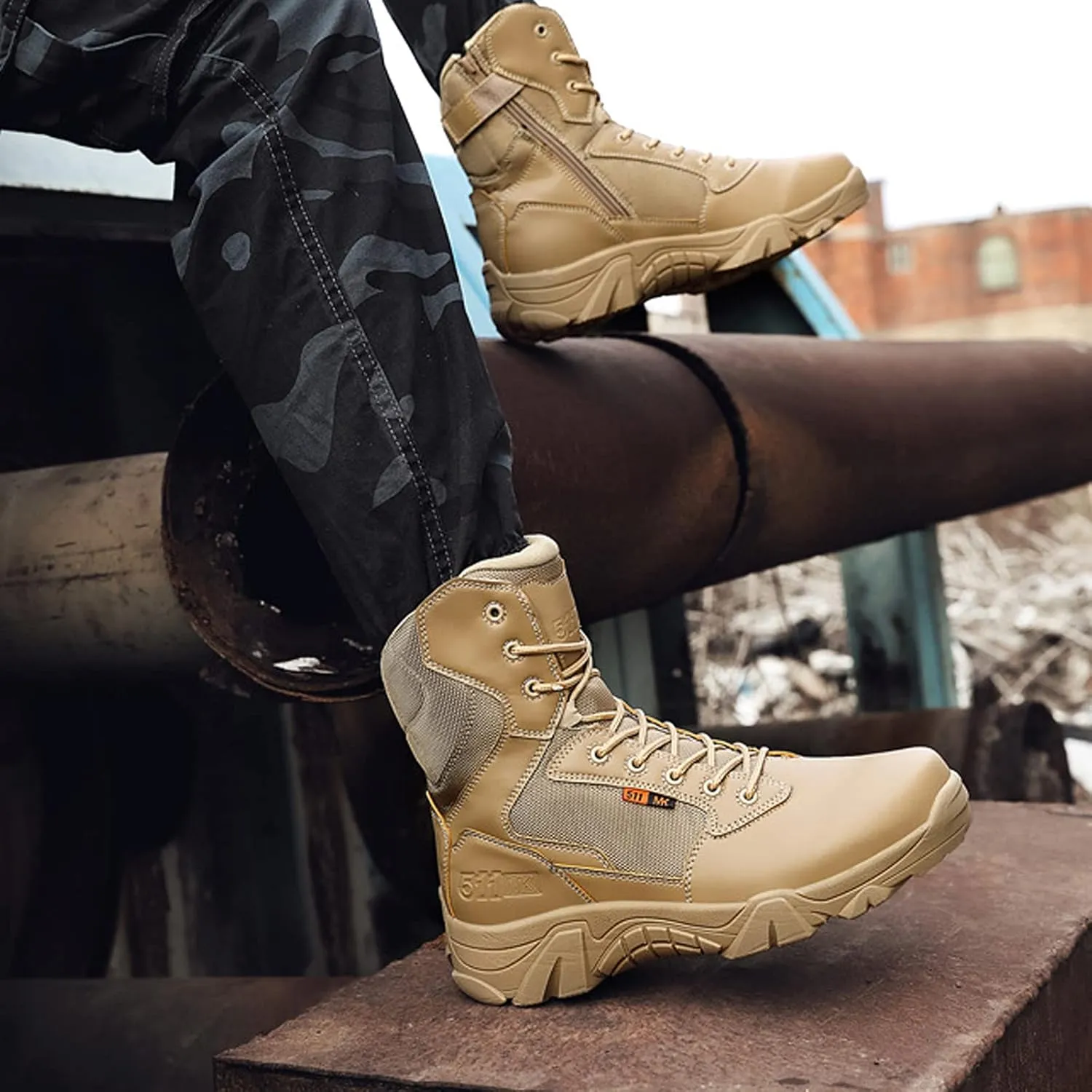 Men's Hiking Boots Waterproof Lightweight Walking Trekking Camping Boots Breathable Non-Slip Outdoor Shoes Sand-EU41/US8