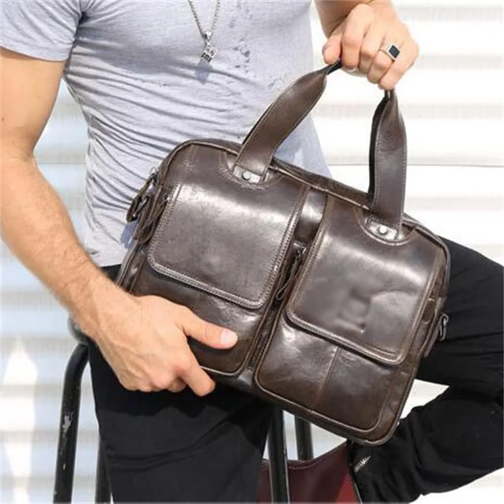 Men's Leather Multifunctional Single Shoulder Crossbody Men's Bag Layer Cowhide Fashion Handbag Briefcase
