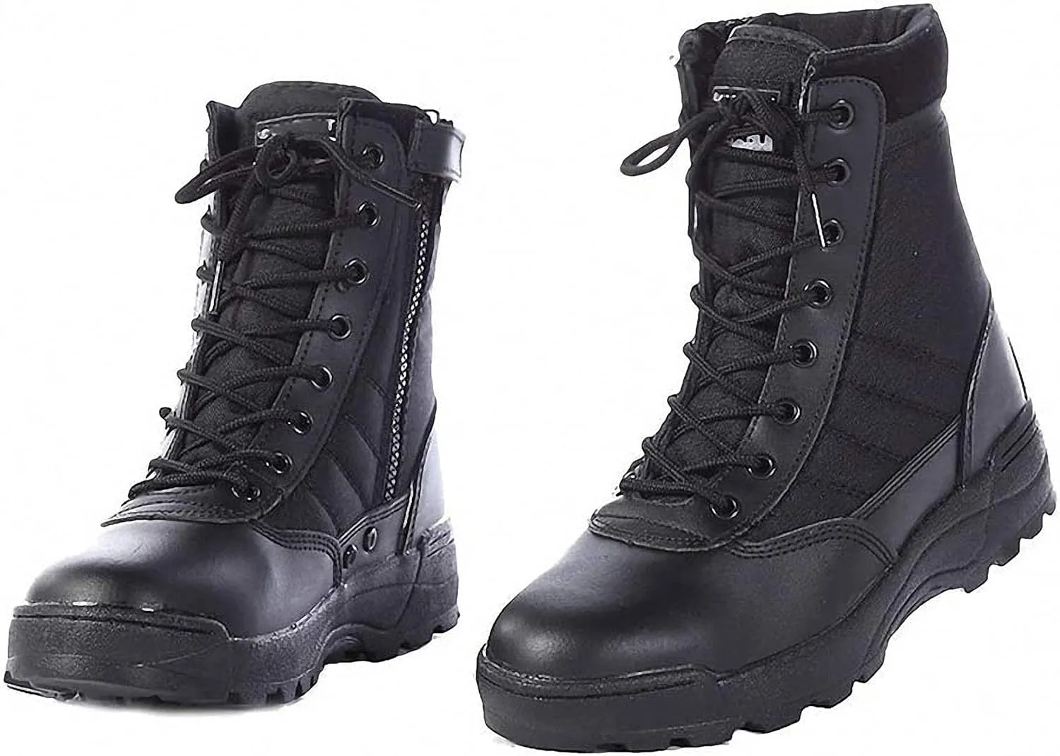 Mens Military Combat Tactical Army Infantry Boots Breathable Round Toe Side Zipper Waterproof Leather Lace-up Shoes for Backpacking Outdoor Hiking Camping Climbing Trekking Hunting Walking Footwear