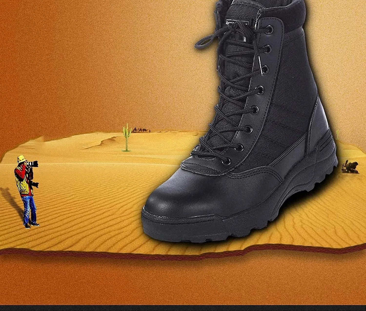 Mens Military Combat Tactical Army Infantry Boots Breathable Round Toe Side Zipper Waterproof Leather Lace-up Shoes for Backpacking Outdoor Hiking Camping Climbing Trekking Hunting Walking Footwear