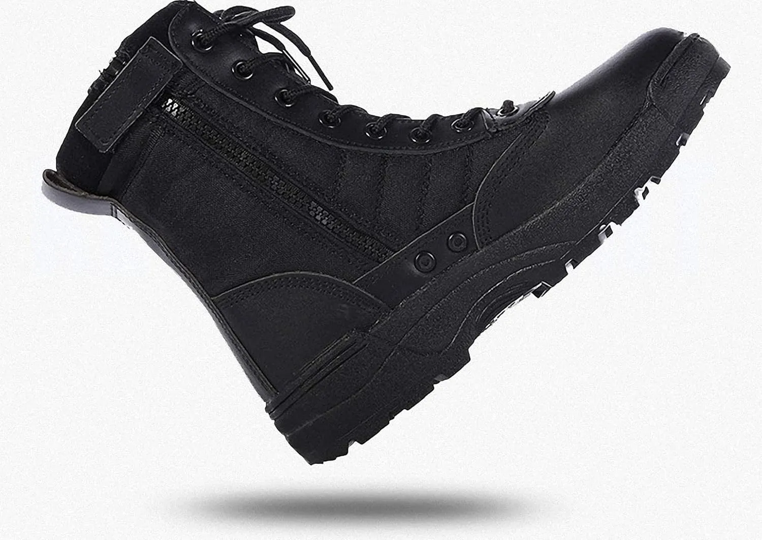 Mens Military Combat Tactical Army Infantry Boots Breathable Round Toe Side Zipper Waterproof Leather Lace-up Shoes for Backpacking Outdoor Hiking Camping Climbing Trekking Hunting Walking Footwear