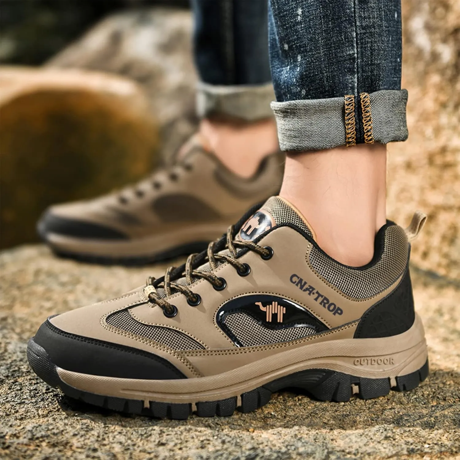Men's Outdoor Lace-up Hiking Orthopedic Shoes,Low Waterproof Wear-Resistant Outdoor Lightweight Trail Trekking Sneakers