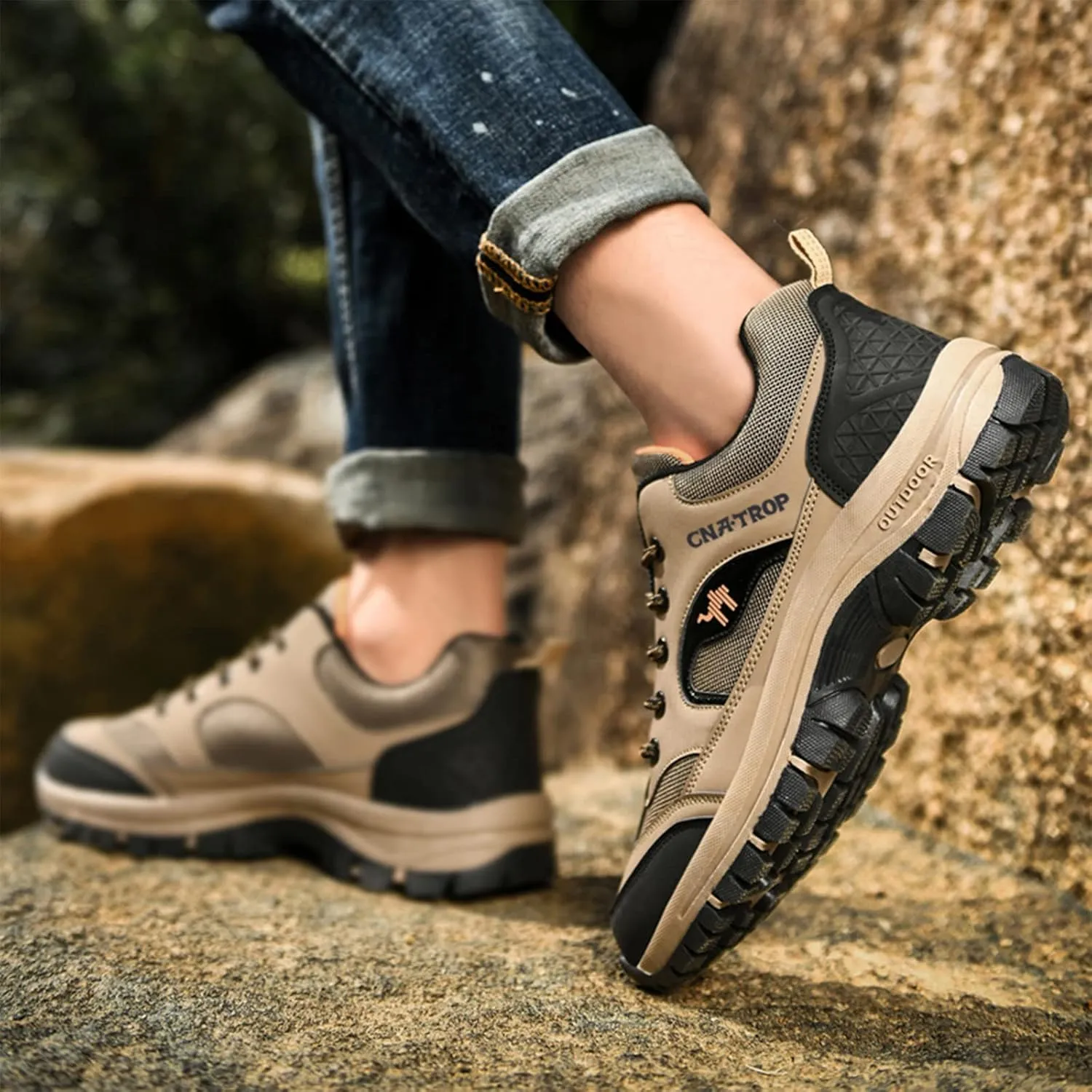 Men's Outdoor Lace-up Hiking Orthopedic Shoes,Low Waterproof Wear-Resistant Outdoor Lightweight Trail Trekking Sneakers