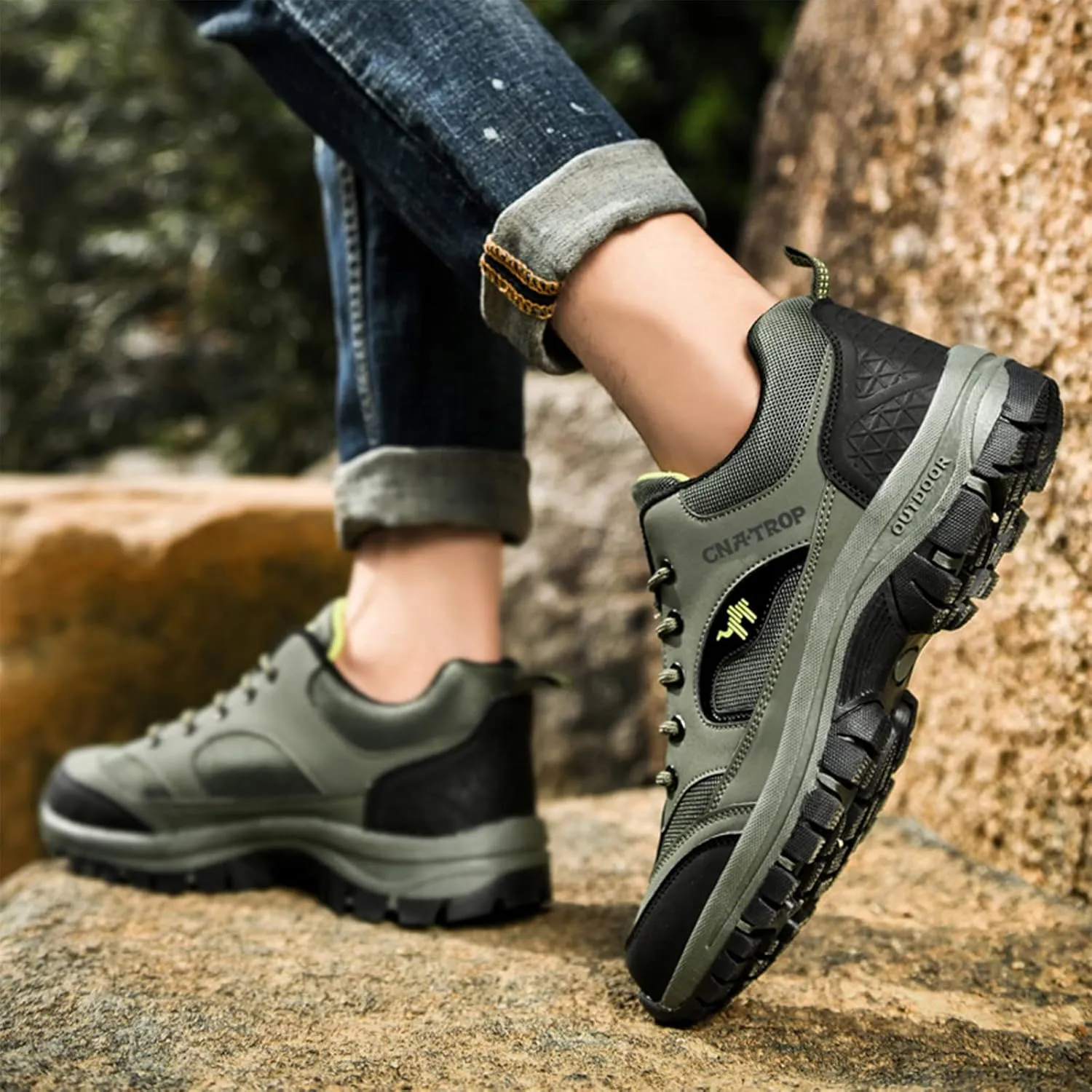 Men's Outdoor Lace-up Hiking Orthopedic Shoes,Low Waterproof Wear-Resistant Outdoor Lightweight Trail Trekking Sneakers