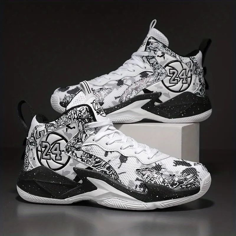 Men's Purple & White Basketball Sneakers  Camouflage High-Top Lace-Up Design | All-Season Comfort, Sports & Casual Wear