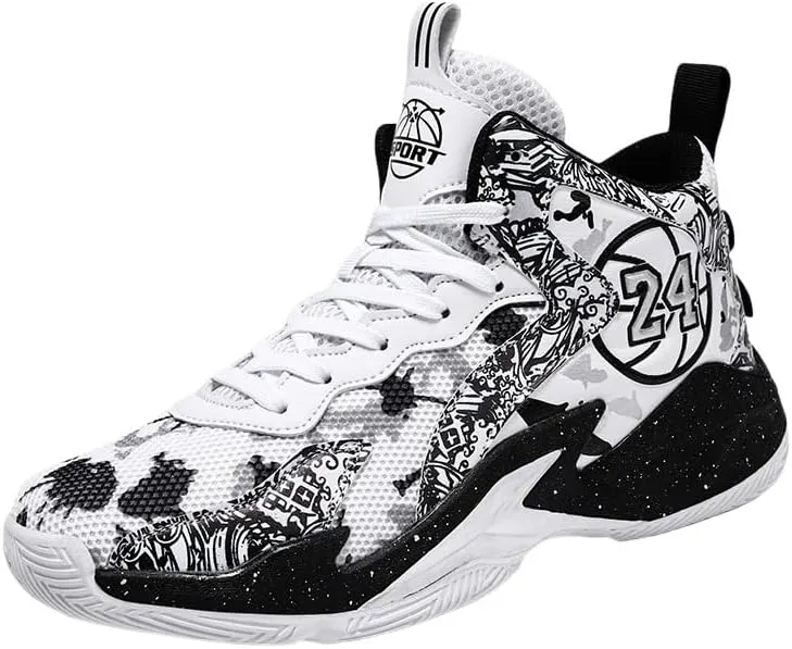 Men's Purple & White Basketball Sneakers  Camouflage High-Top Lace-Up Design | All-Season Comfort, Sports & Casual Wear