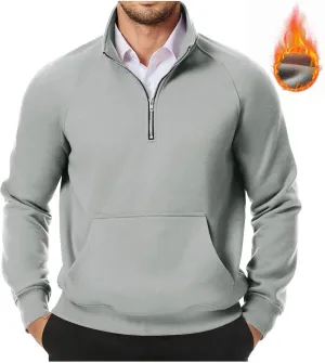 Men's Quarter Zip Pullover Fleece Lined Mock Neck Sweatshirts Oversized Golf Pullovers Warm Winter Outerwear