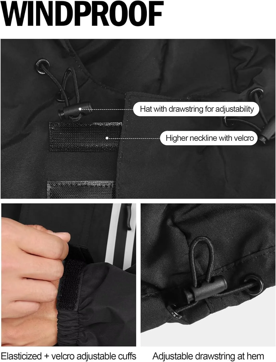 Men's Rain Jacket, Waterproof Windproof Reflective Hood Rain Coat, Lightweight Breathable Windbreaker with 4 Pockets