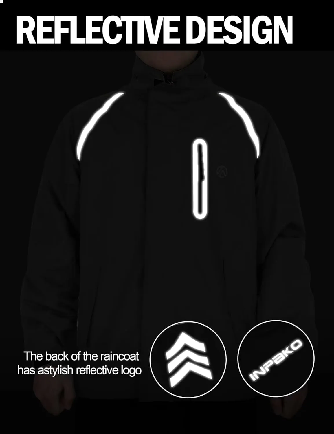 Men's Rain Jacket, Waterproof Windproof Reflective Hood Rain Coat, Lightweight Breathable Windbreaker with 4 Pockets