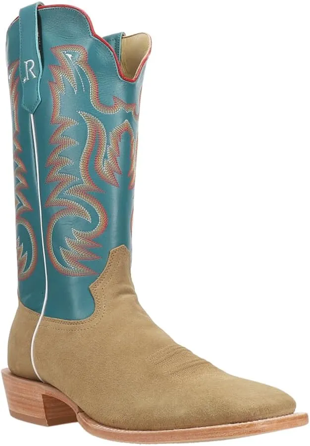 Mens Sand Rough Out Wide Square Toe Casual Boots Mid Calf - Blue, Brown
