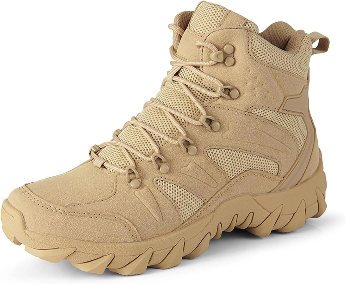 Men's Suede Platform Lace Up Hiking Boots Breathable Mesh Tactical Work Boots Non-Slip Lug Sole Side Zipper Military Boots Outdoor Trekking Backpacking Trails Boot