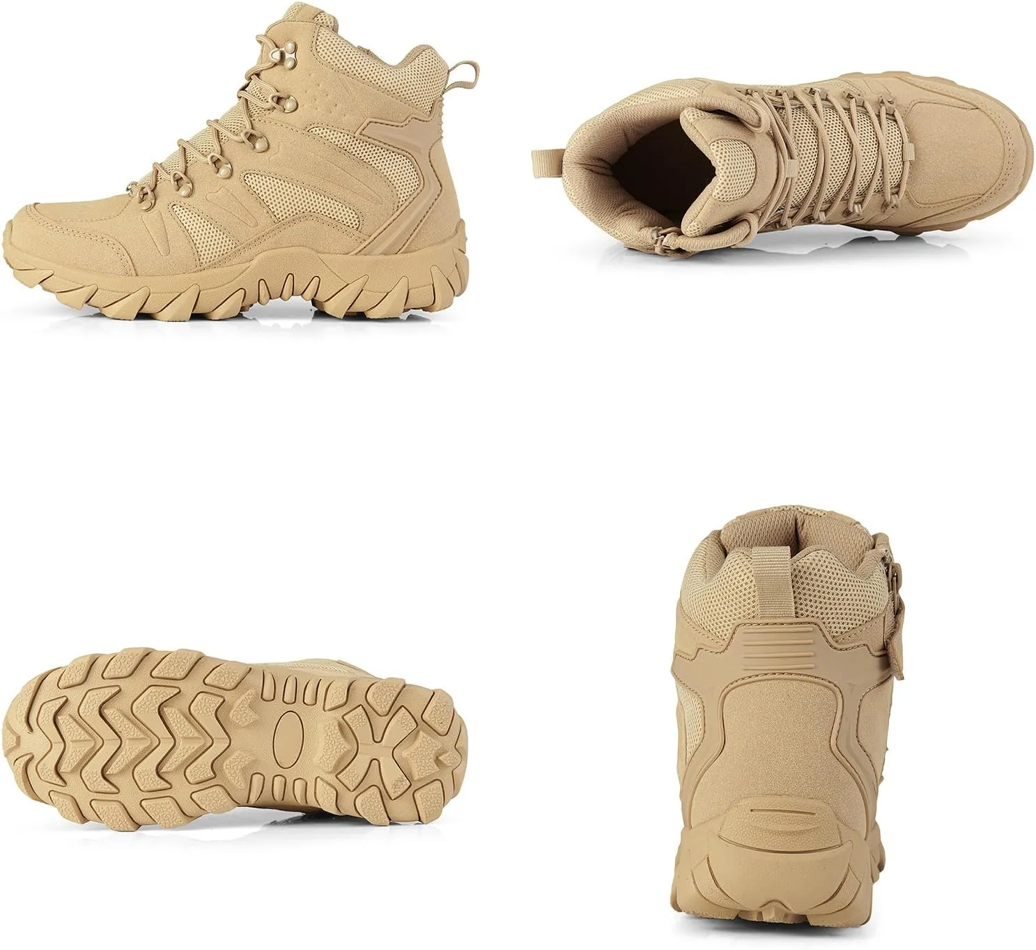 Men's Suede Platform Lace Up Hiking Boots Breathable Mesh Tactical Work Boots Non-Slip Lug Sole Side Zipper Military Boots Outdoor Trekking Backpacking Trails Boot