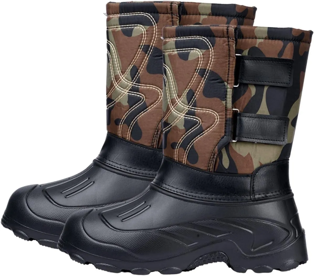 Mens Waterproof Winter Boots, Men's Camouflage Non Slip Waterproof High Top Fur Lined Fishing Snow Boots, Durable Warm Outdoor Climbing Shoes, for Hiking Trekking Walking Camping