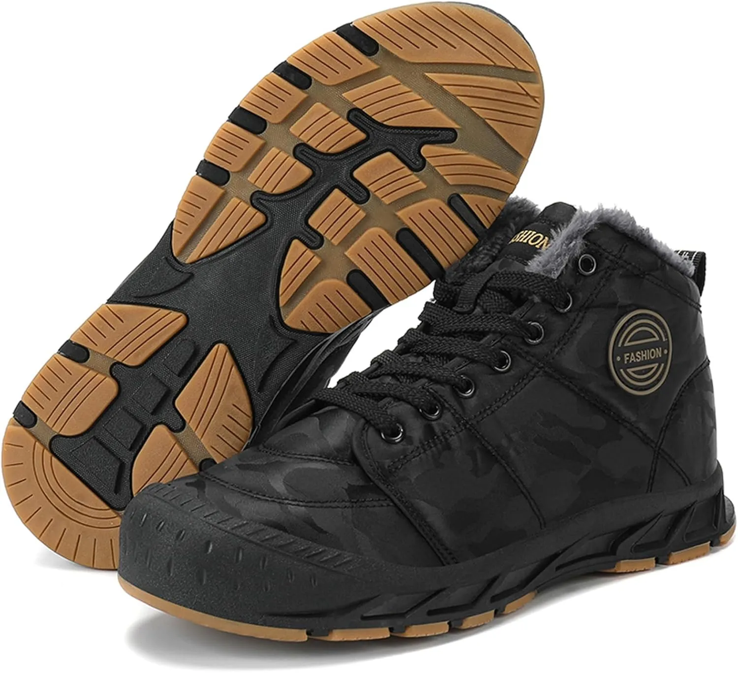 Mens Winter Trekking Snow Boots: Warm Fur Lined - Waterproof Non Slip Hiking Boot
