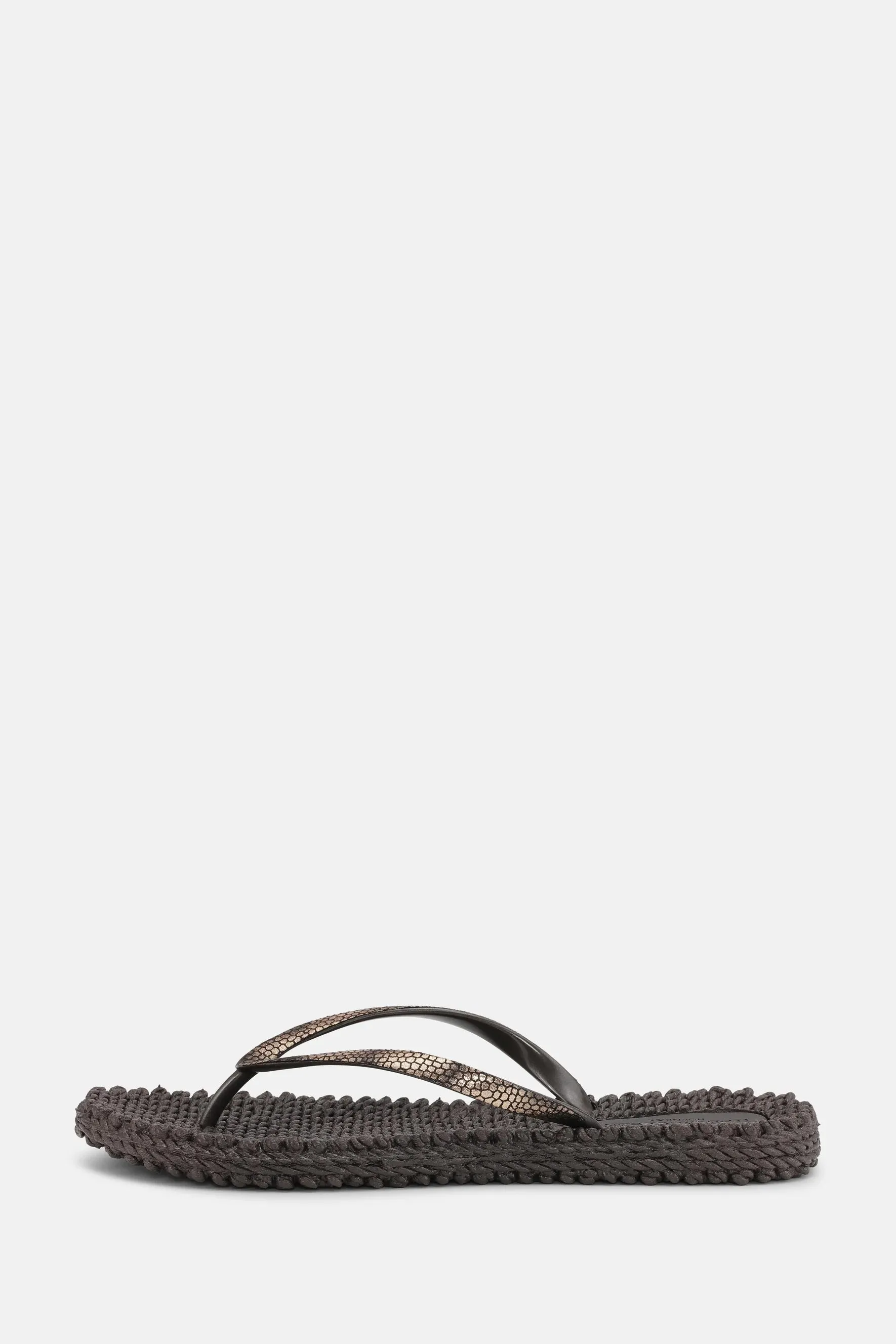 Metallic Snake Print Flip Flop - Prune