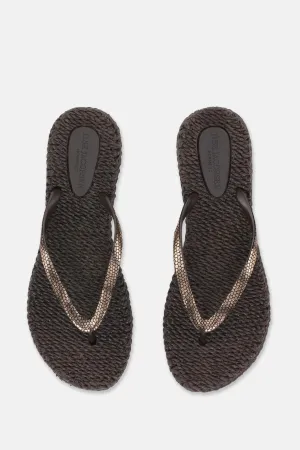 Metallic Snake Print Flip Flop - Prune