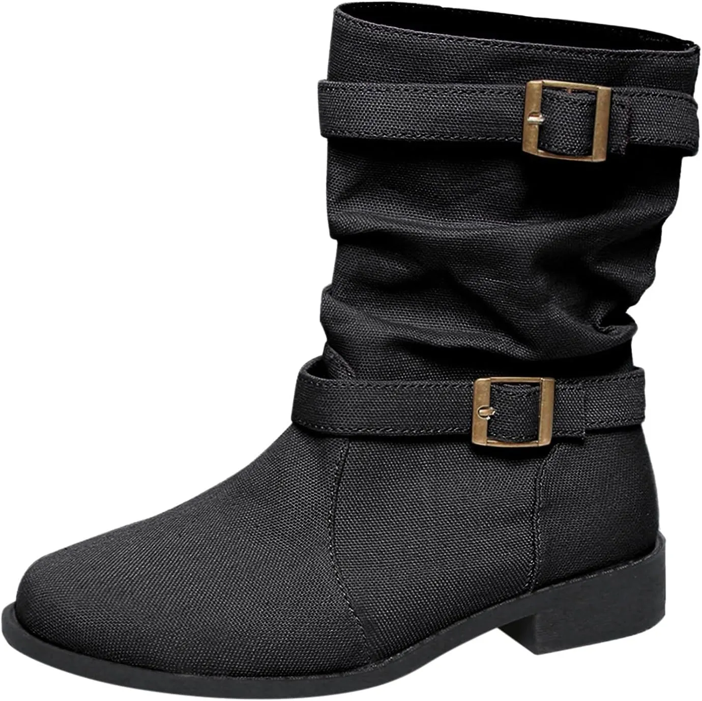 Mid Calf Boots for Women Round Toe Square Heel Ankle Boots for Women Low Heel Hiking Boots Women Waterproof