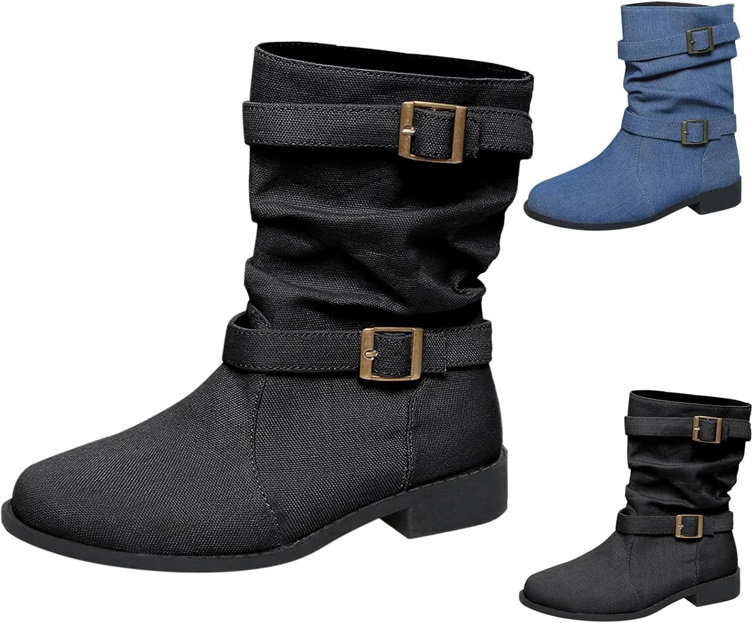 Mid Calf Boots for Women Round Toe Square Heel Ankle Boots for Women Low Heel Hiking Boots Women Waterproof