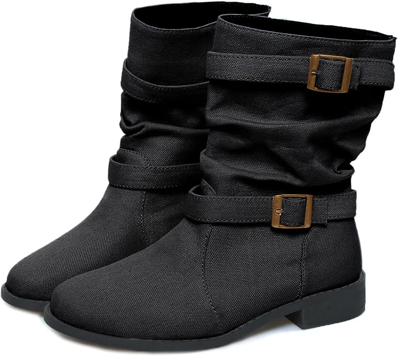 Mid Calf Boots for Women Round Toe Square Heel Ankle Boots for Women Low Heel Hiking Boots Women Waterproof
