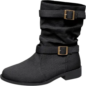 Mid Calf Boots for Women Round Toe Square Heel Ankle Boots for Women Low Heel Hiking Boots Women Waterproof