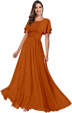Modest Bridesmaid Dresses for Women Scoop Neck Short Sleeve A Line Chiffon Wedding Guest Dress Formal Gowns