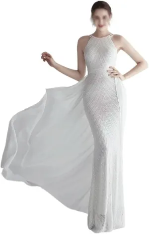 Off Shoulder Mermaid Prom Gown Women Bodycon Sequins Maxi Evening Dress with Detachable Chiffon Party Formal Wedding
