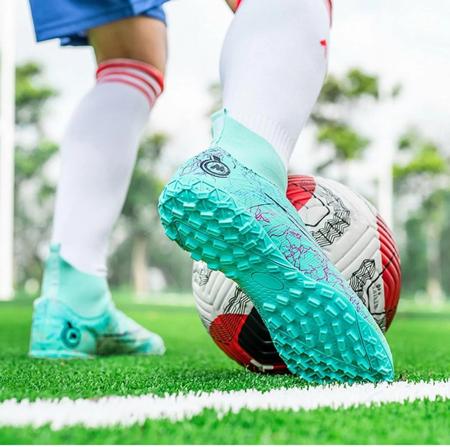 Outdoor Turf Training Football Cleats Unisex-Adult, Soccer Cleats Lightweight Breathable, High Top Ground Lace Up Training Sneakers