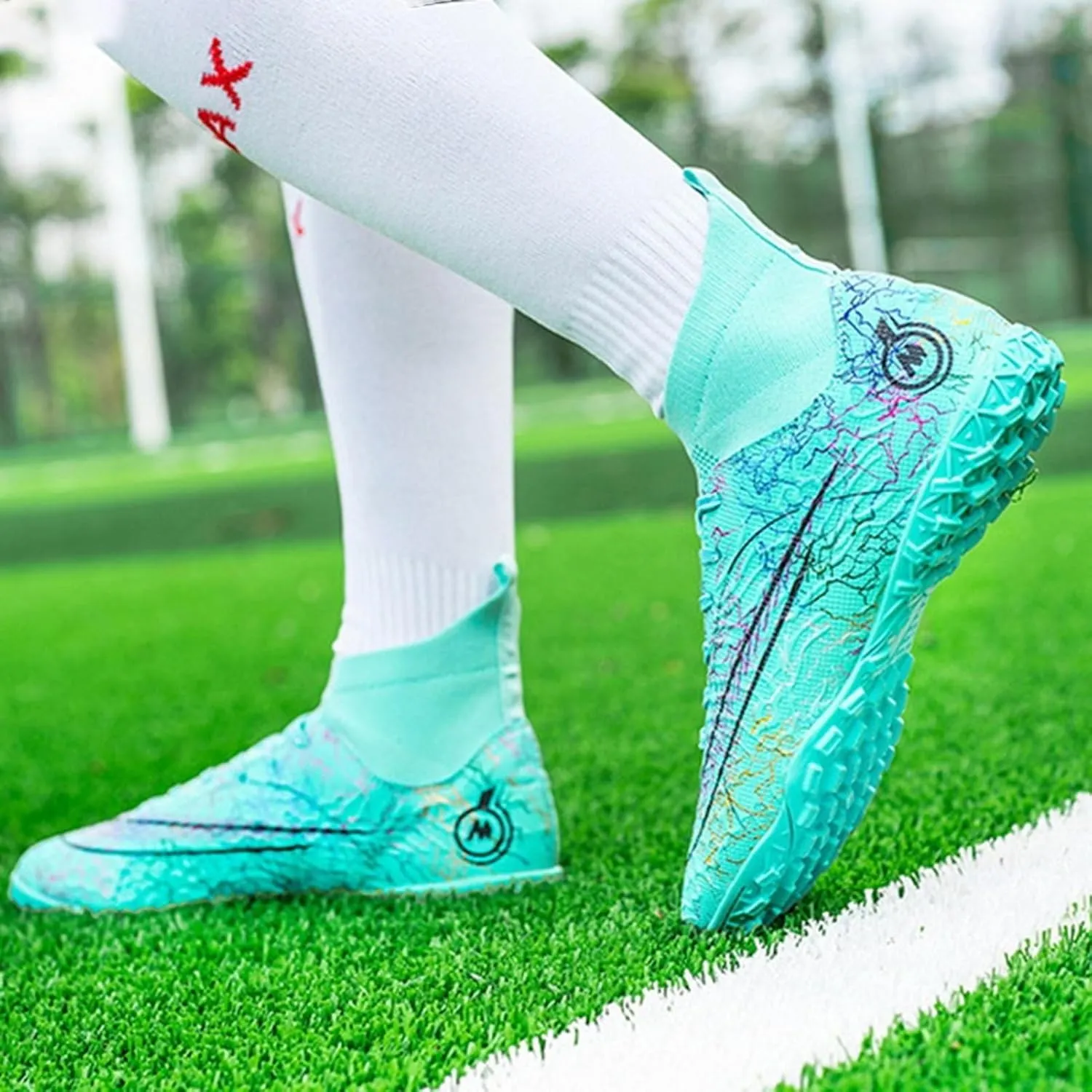 Outdoor Turf Training Football Cleats Unisex-Adult, Soccer Cleats Lightweight Breathable, High Top Ground Lace Up Training Sneakers