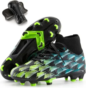 PATPAT Kids Soccer Cleats ?C High Top Outdoor Firm Ground and Turf Football Training Shoes for Little Big Boys and Girls, Sizes 10-6