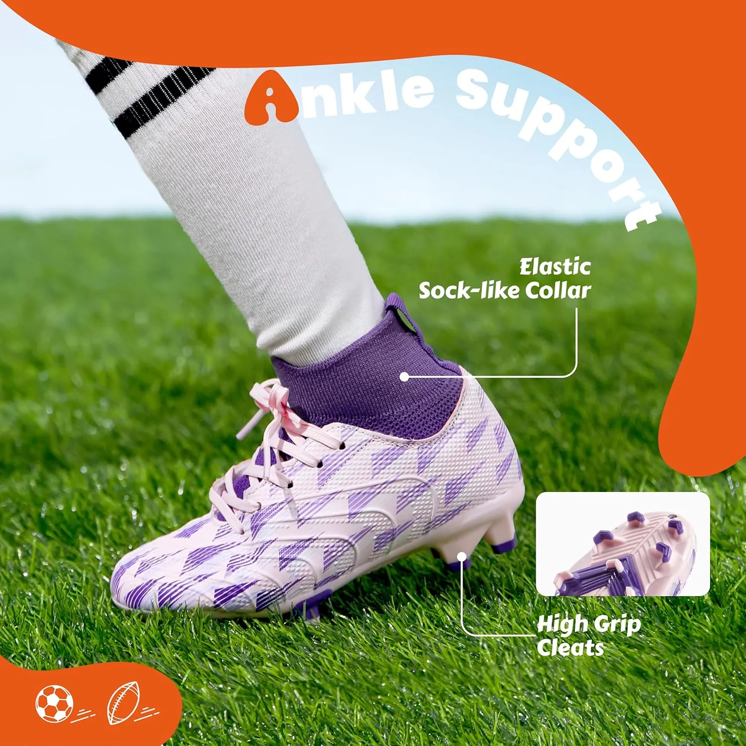 PATPAT Kids Soccer Cleats ?C High Top Outdoor Firm Ground and Turf Football Training Shoes for Little Big Boys and Girls, Sizes 10-6