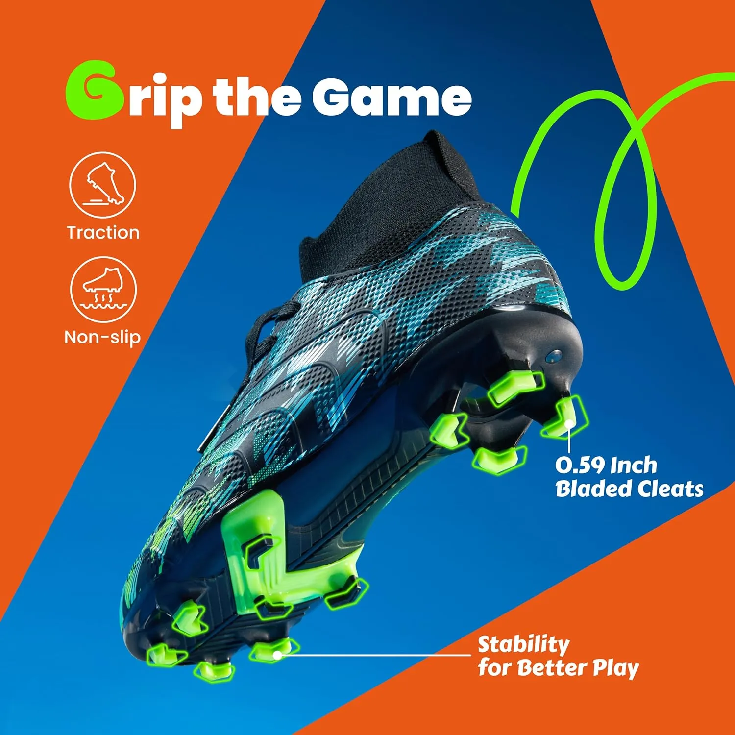 PATPAT Kids Soccer Cleats ?C High Top Outdoor Firm Ground and Turf Football Training Shoes for Little Big Boys and Girls, Sizes 10-6