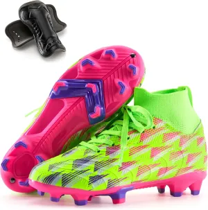 PATPAT Kids Soccer Cleats ?C High Top Outdoor Firm Ground and Turf Football Training Shoes for Little Big Boys and Girls, Sizes 10-6