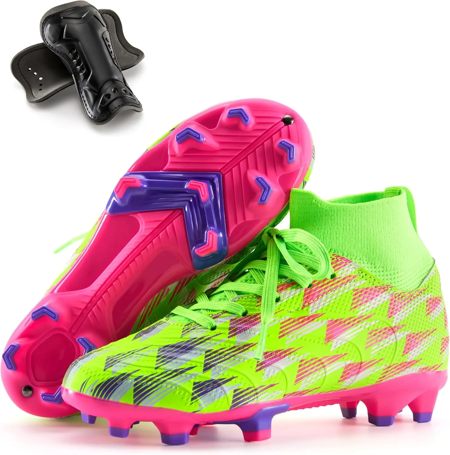 PATPAT Kids Soccer Cleats ?C High Top Outdoor Firm Ground and Turf Football Training Shoes for Little Big Boys and Girls, Sizes 10-6