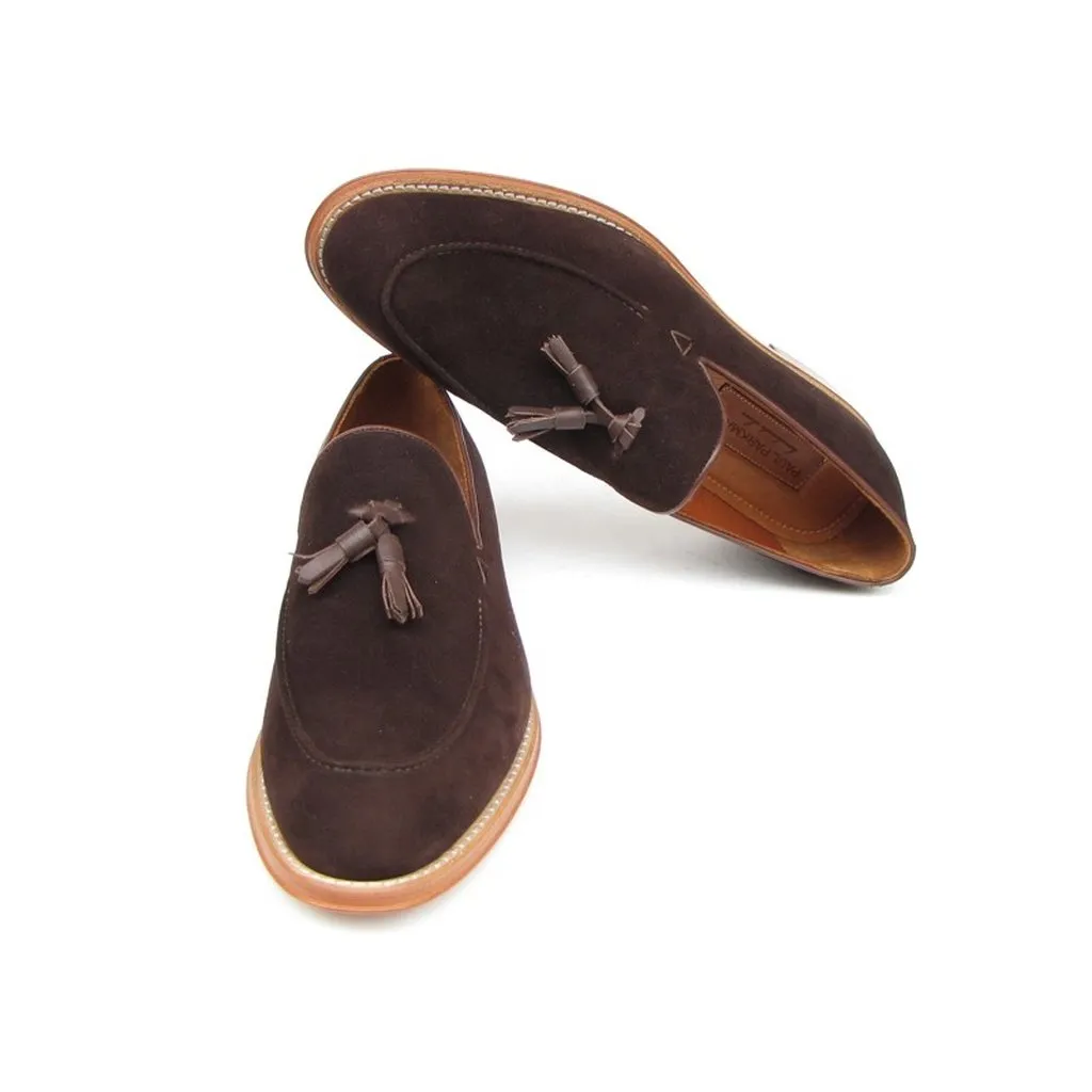 Paul Parkman Men's Tassel Loafer Brown Suede Shoes (ID#087-BRW)