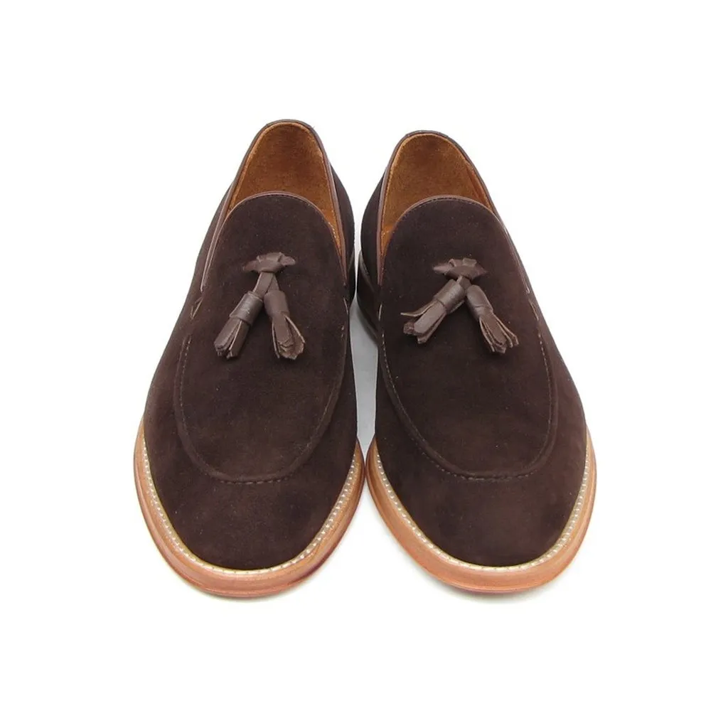 Paul Parkman Men's Tassel Loafer Brown Suede Shoes (ID#087-BRW)