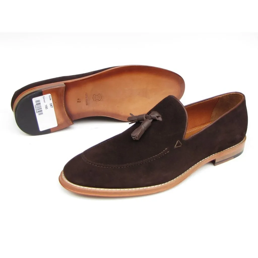 Paul Parkman Men's Tassel Loafer Brown Suede Shoes (ID#087-BRW)