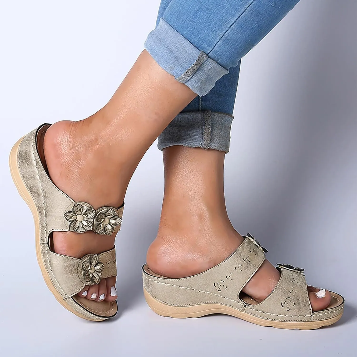 peqiut Sandals Womens Dressy Flat Sandals Non Slip Orthopedic Bohemian Sandals Slip on Sandals for Women Memory Foam