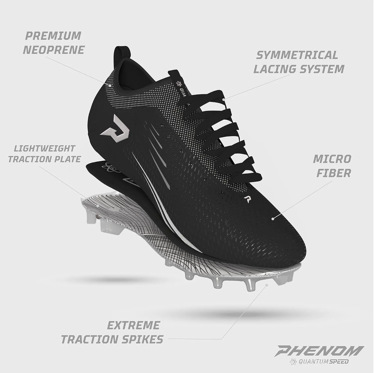 Phenom Elite Quantum Speed Football Cleats  Lightweight Speed Cleats for Men with Traction Plate  Performance Cleats for Football, Lacrosse & Rugby