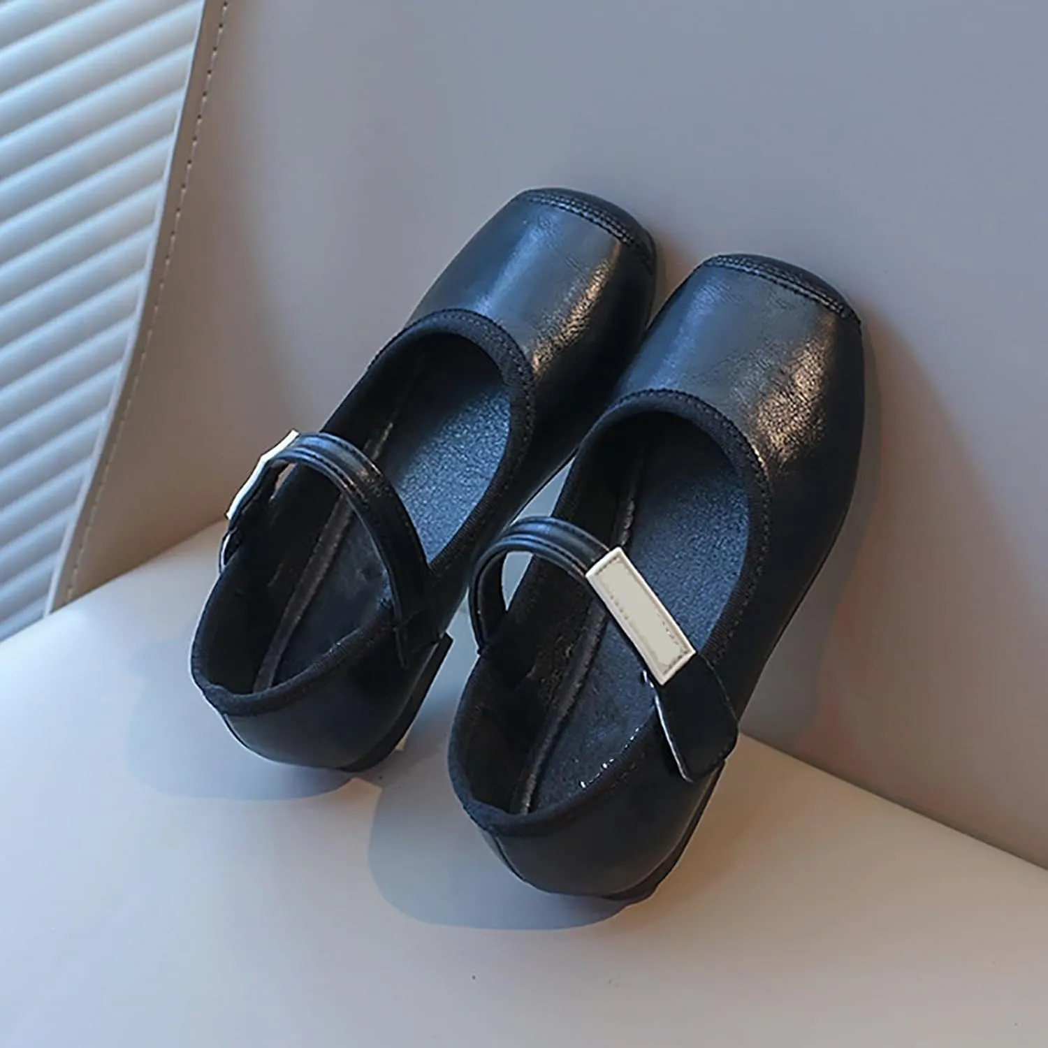 PU Leather Ballet Flat for Girls Wedding Part School niform Mary Jane Shoes Little Kid Baptism Plush House Slipper