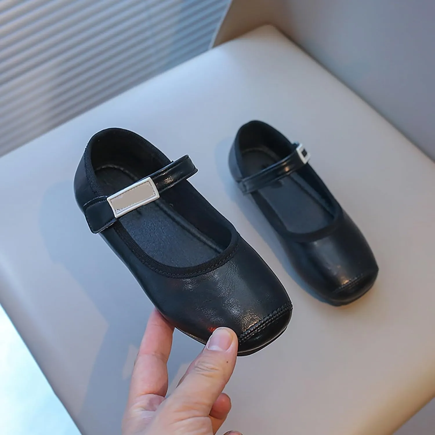 PU Leather Ballet Flat for Girls Wedding Part School niform Mary Jane Shoes Little Kid Baptism Plush House Slipper