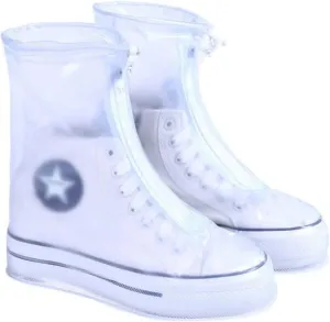 Rainproof Shoe Cover, Men Women Shoes Covers for Rain Flats Ankle Boots Cover PVC Reusable Non-Slip Cover for Shoes with Internal Waterproof Layer (Color : White, Size : M)