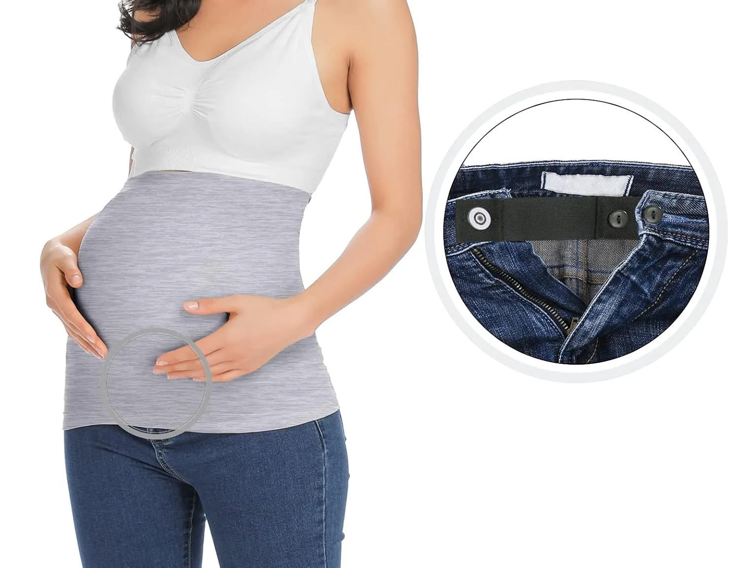 Rheane Pregnancy Belly Support Band Maternity Belly Band Belly Support for Pregnancy Pregnancy Bands for Support (Black Grey 2)