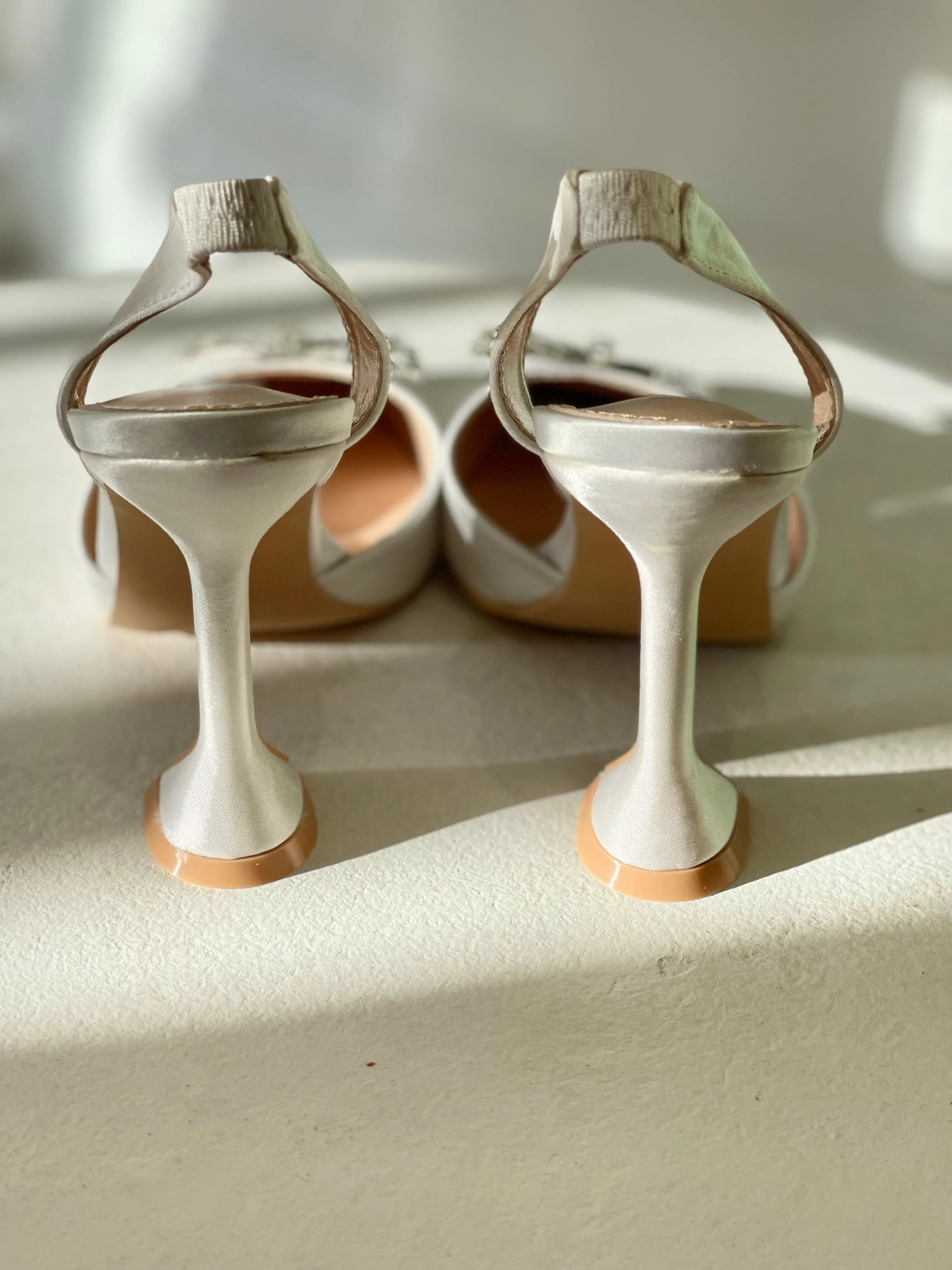 Rosie Crystal Embellished Satin Pumps in White