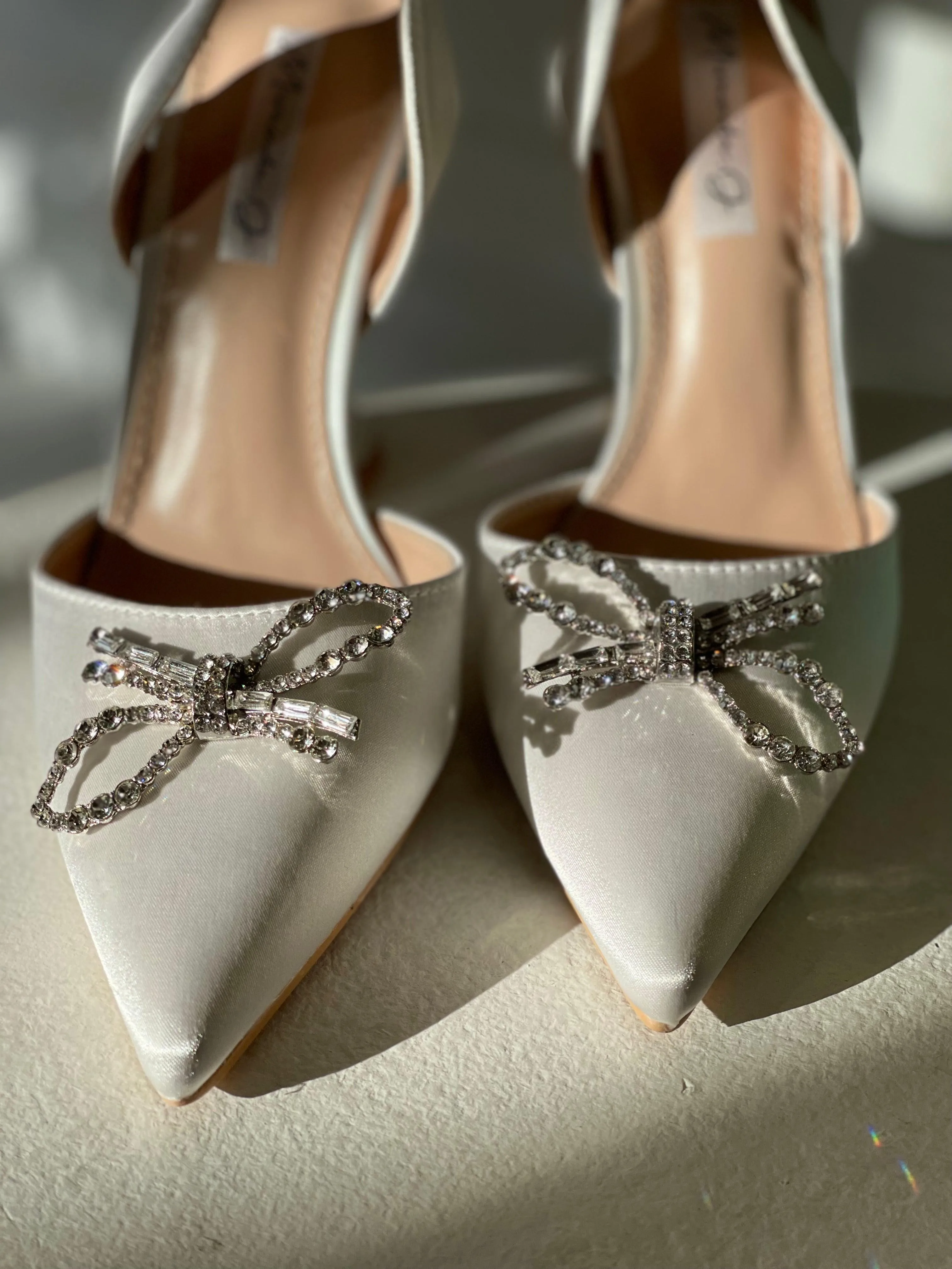 Rosie Crystal Embellished Satin Pumps in White