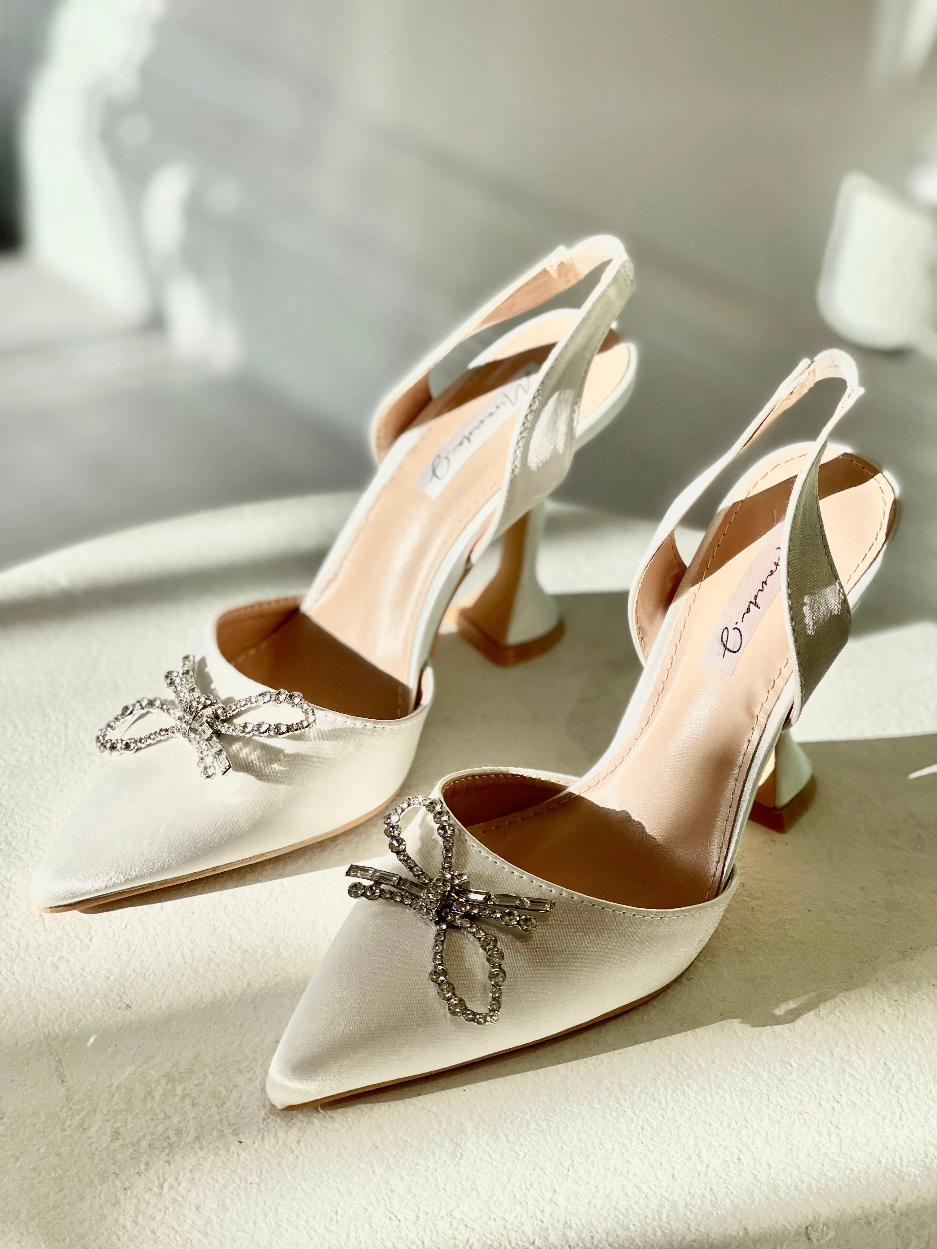 Rosie Crystal Embellished Satin Pumps in White