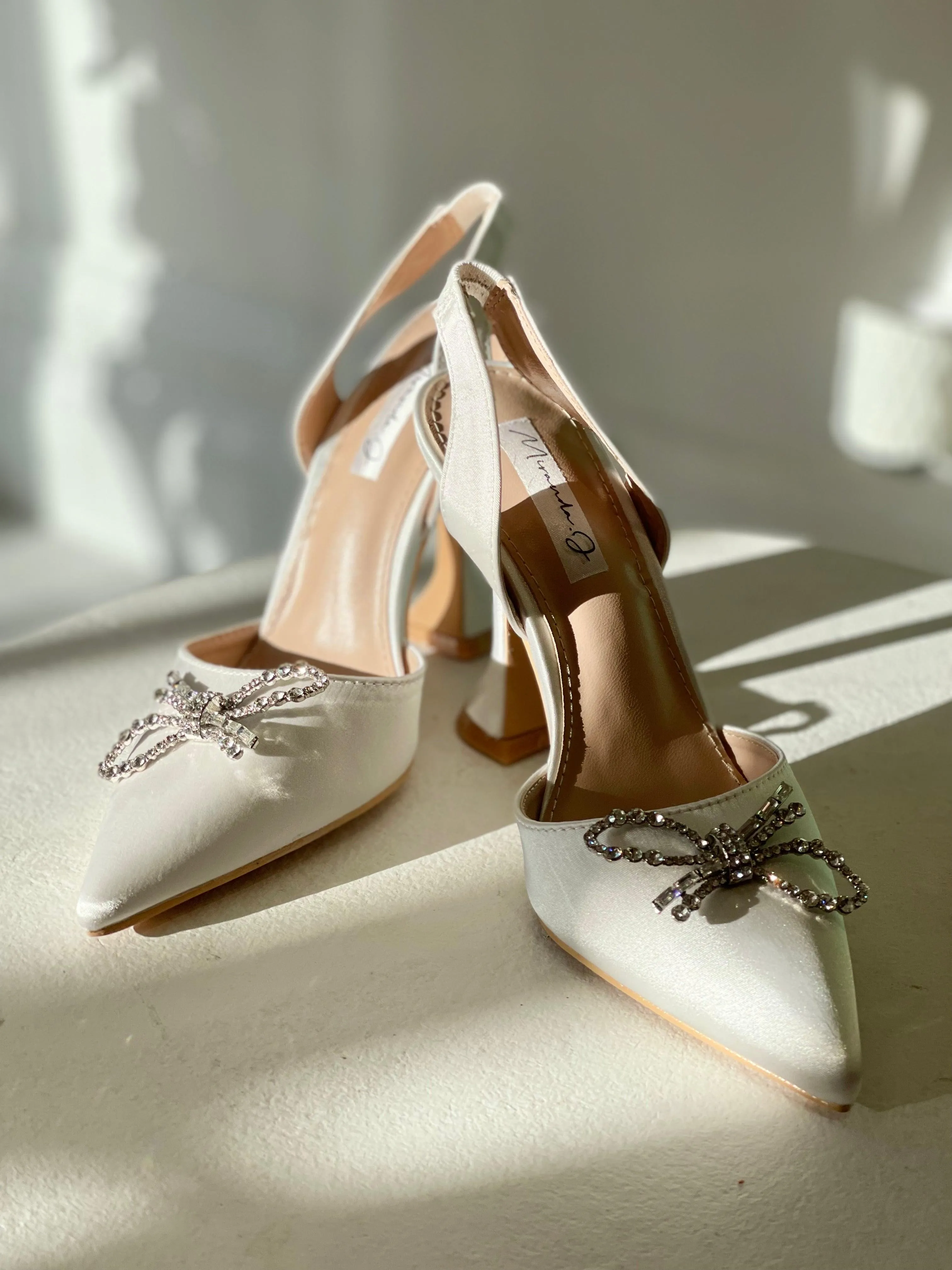 Rosie Crystal Embellished Satin Pumps in White
