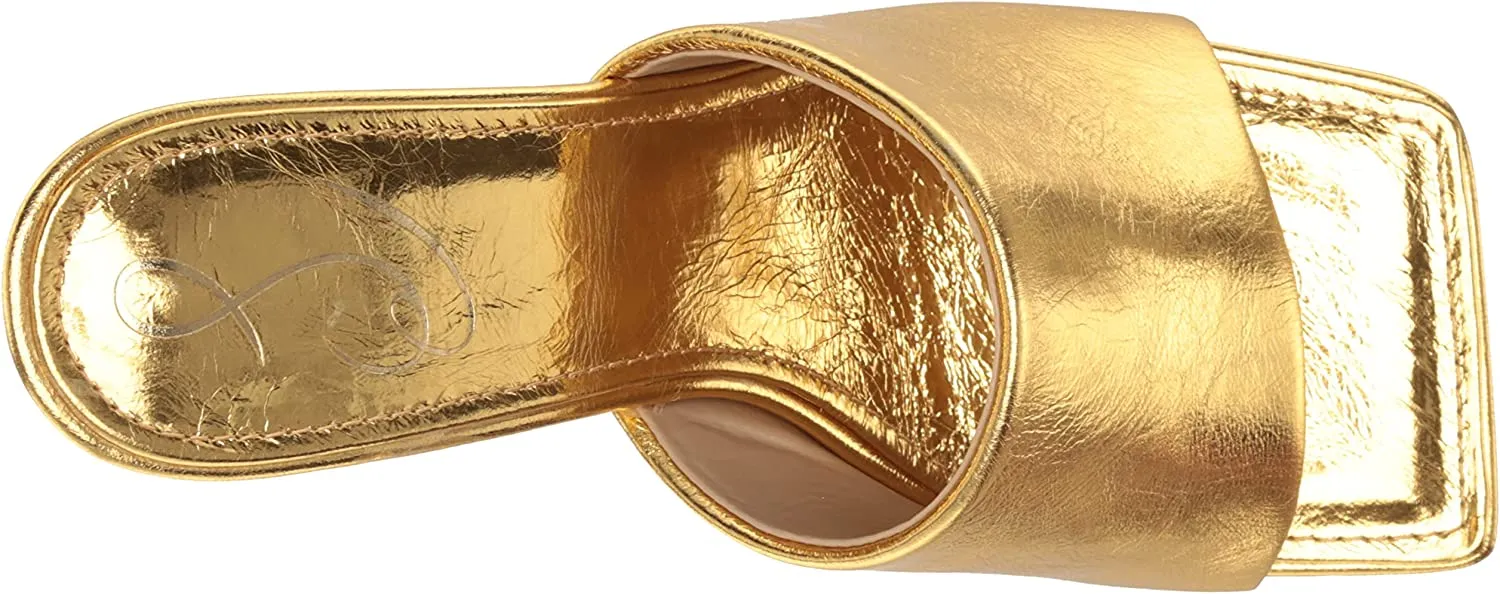 Sam Edelman Carmen Sun Gold Leather Spool Heel Open Squared Toe Heeled Sandals