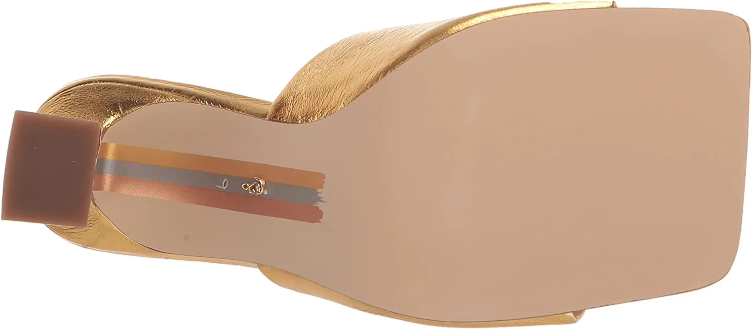 Sam Edelman Carmen Sun Gold Leather Spool Heel Open Squared Toe Heeled Sandals