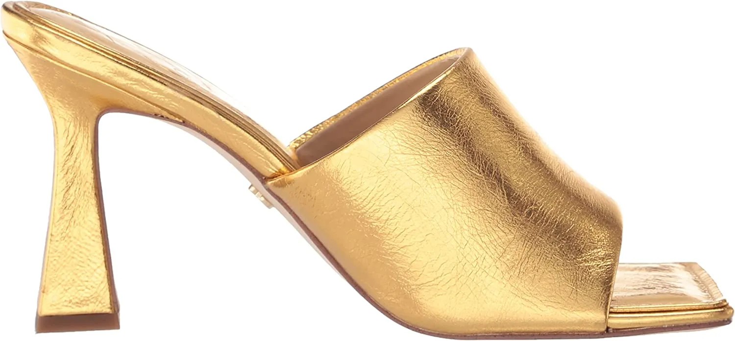 Sam Edelman Carmen Sun Gold Leather Spool Heel Open Squared Toe Heeled Sandals